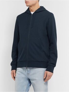 Theory - Mattis Waffle-Knit Organic Pima Cotton Zip-Up Hoodie - Blue